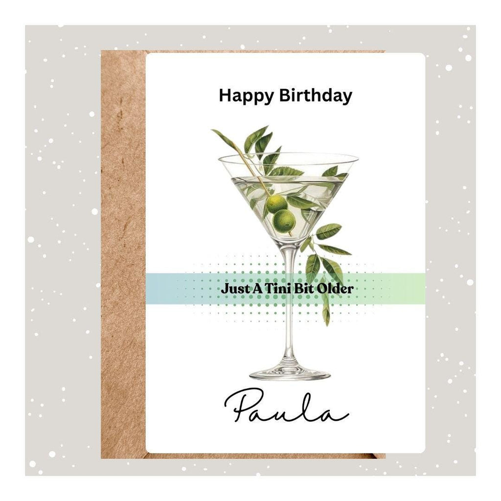 Personalized Martini Birthday Card – Custom Name, Cocktail Illustration, For Her