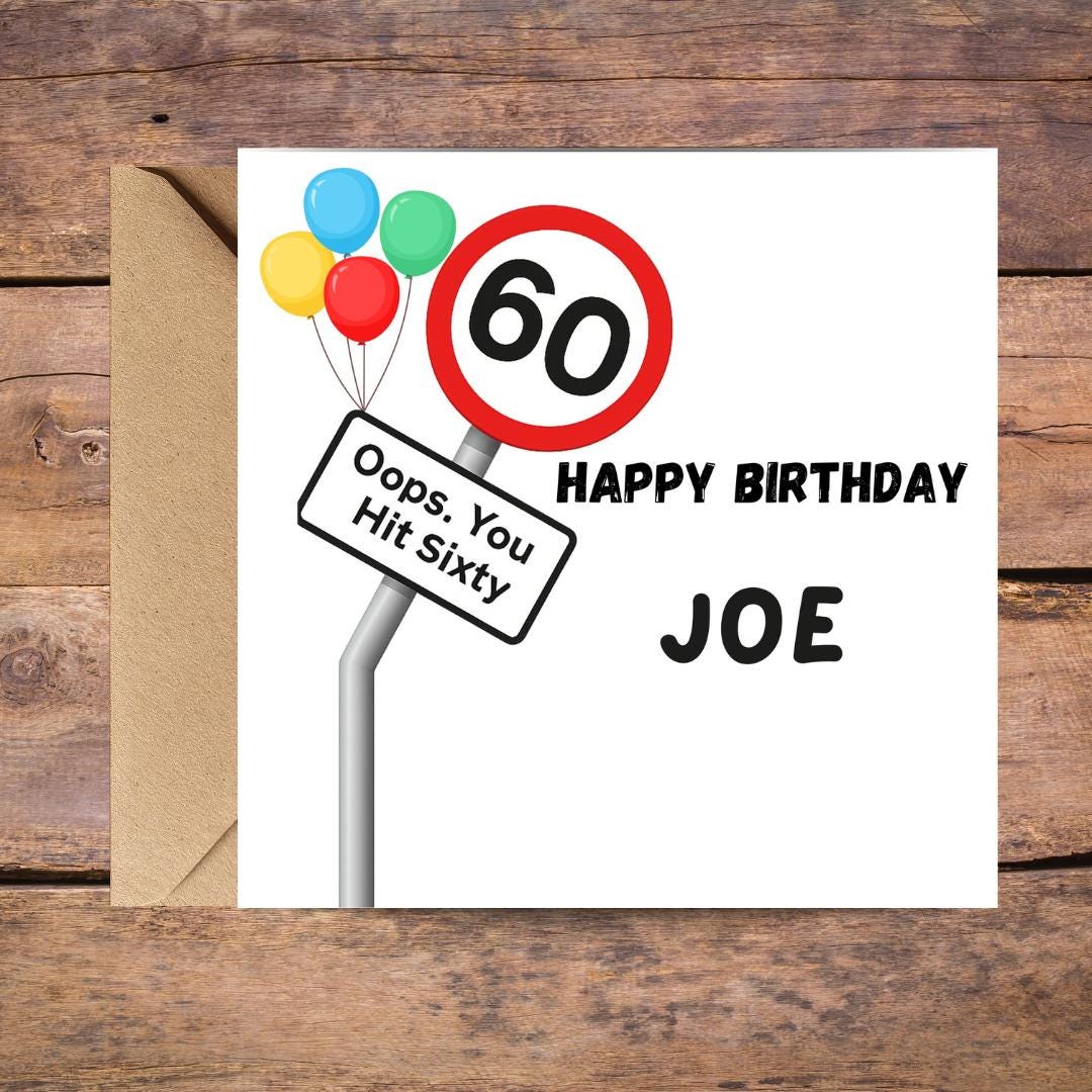Funny Personalised 60th Birthday Card For Him And Her, Custom Name Unisex Milestone Birthday Cards