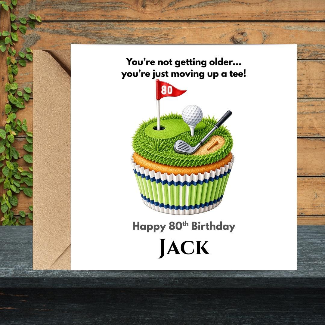 Funny 80th Birthday Card For Husband, Dad, Grandpa, Uncle - Personalized Golf Humor Greeting Golfer Cards
