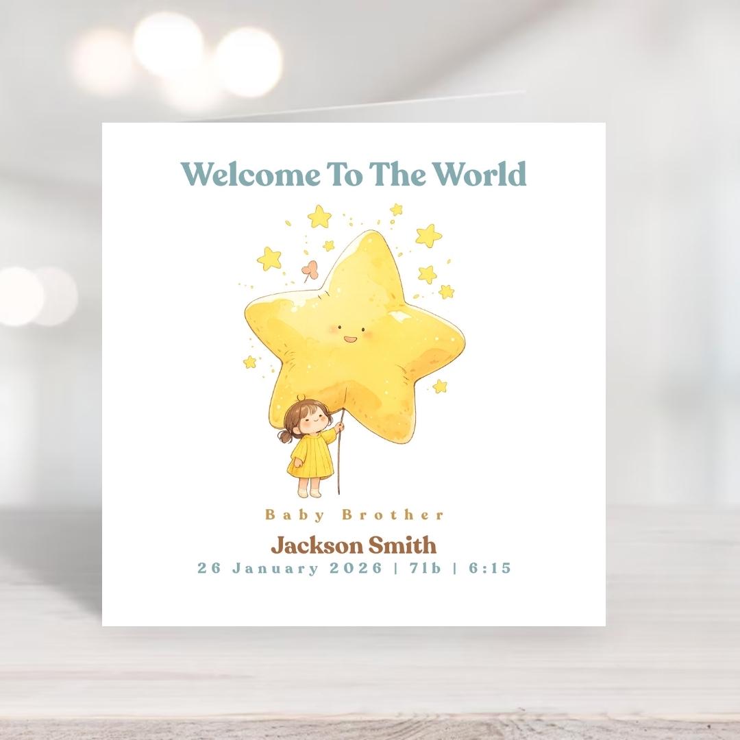 Welcome To The World Baby Brother Sister Card, New-born Announcement Gift, Baby Sister Keepsake