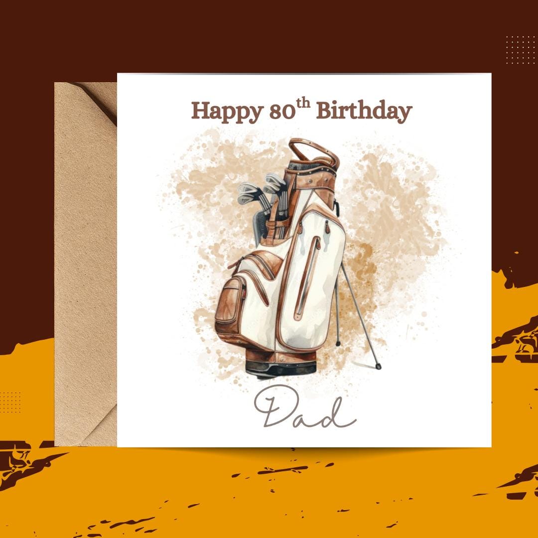 Personalised 80th Birthday Card, Golf Theme, Custom Name Card for Him Dad Grandad
