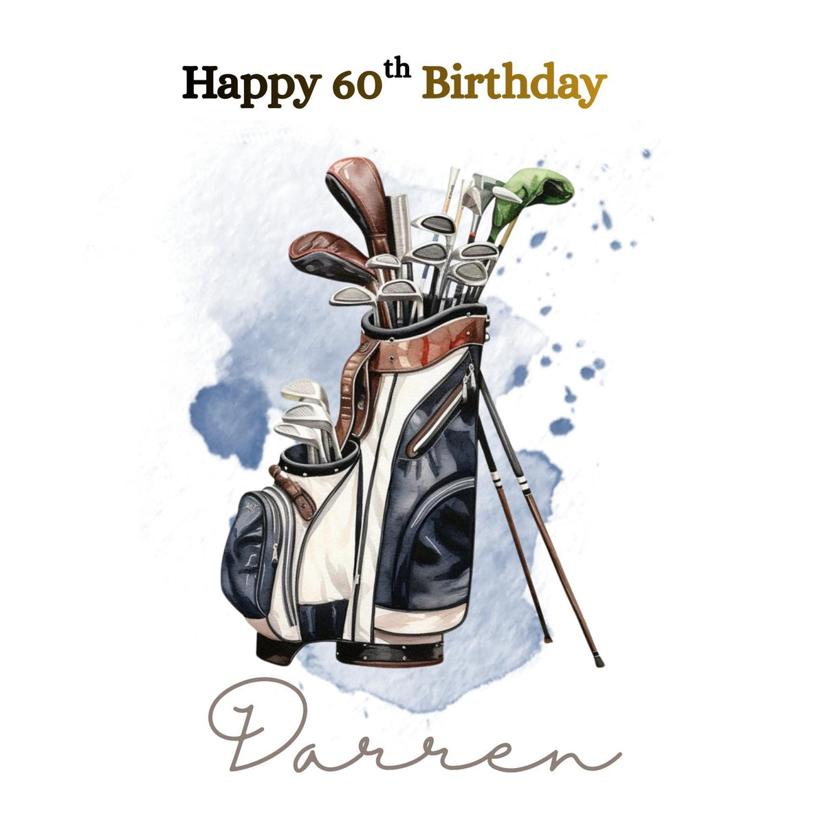 Personalised 60th Birthday Card, Golf Theme, Custom Name Card for Him Dad Grandad