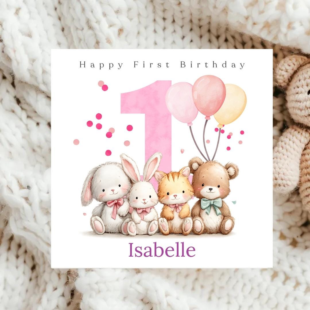 Personalized first Birthday Card For Granddaughter Daughter Niece, First Birthday Custom name Big Number One