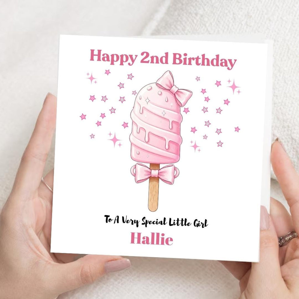 Personalized 2nd birthday card for daughter granddaughter with Pink Ice Cream design