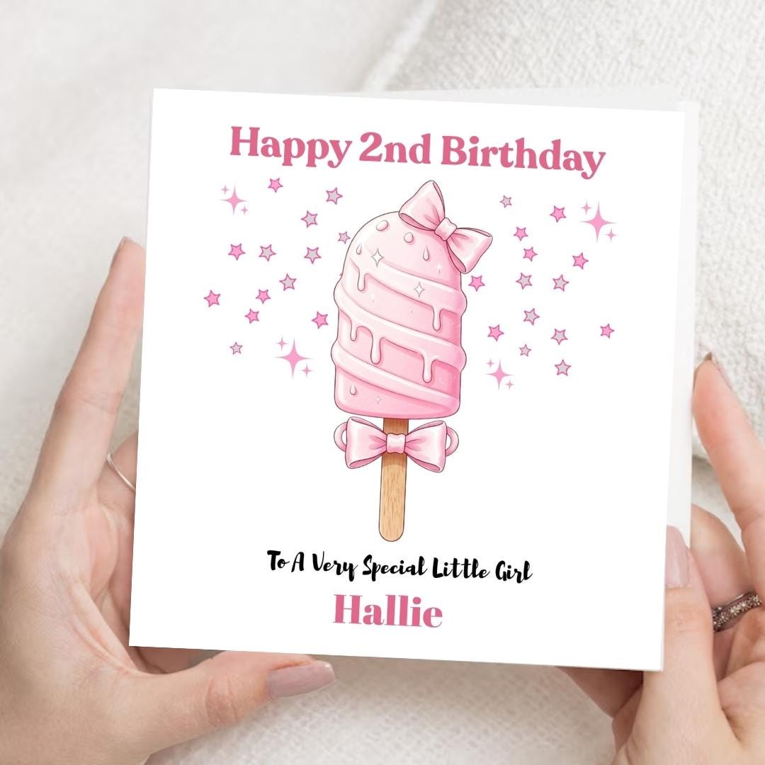 Personalized 2nd birthday card for daughter granddaughter with Pink Ice Cream design