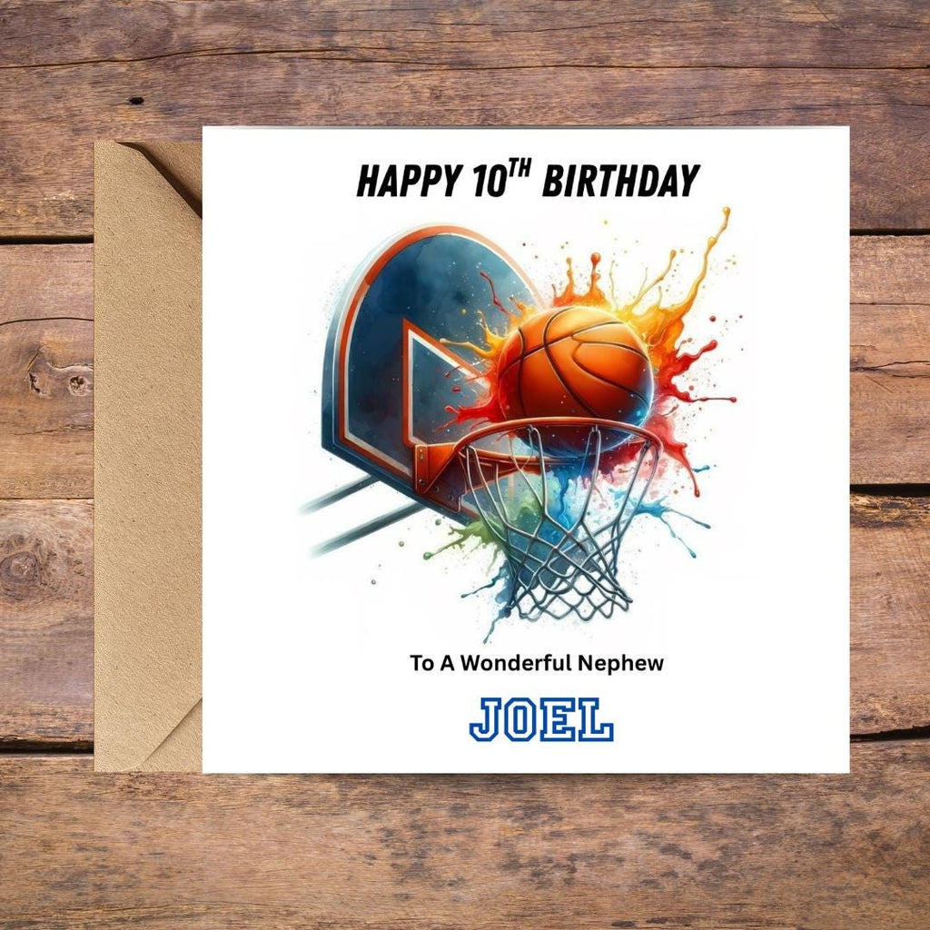 Personalized Basketball Birthday Card For Son, Slam Dunk, Custom Name, Age 10