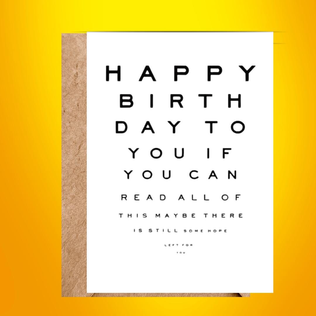 Funny Eye Test Birthday Card, Humor Birthday Card For Grandad Dad Mum