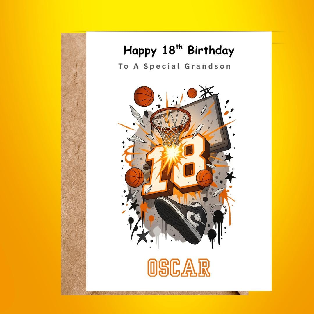 Personalized Basketball Birthday Card For Grandson Age 18, Slam Dunk Custom Name 18th Cards