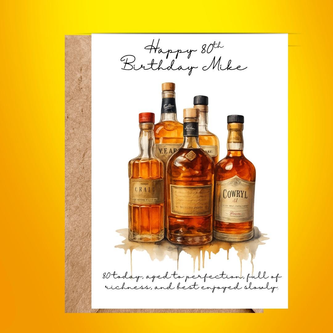 Funny 80th Birthday Card For Husband, Brother In Law, Grandpa, Whiskey Lovers Humour Card