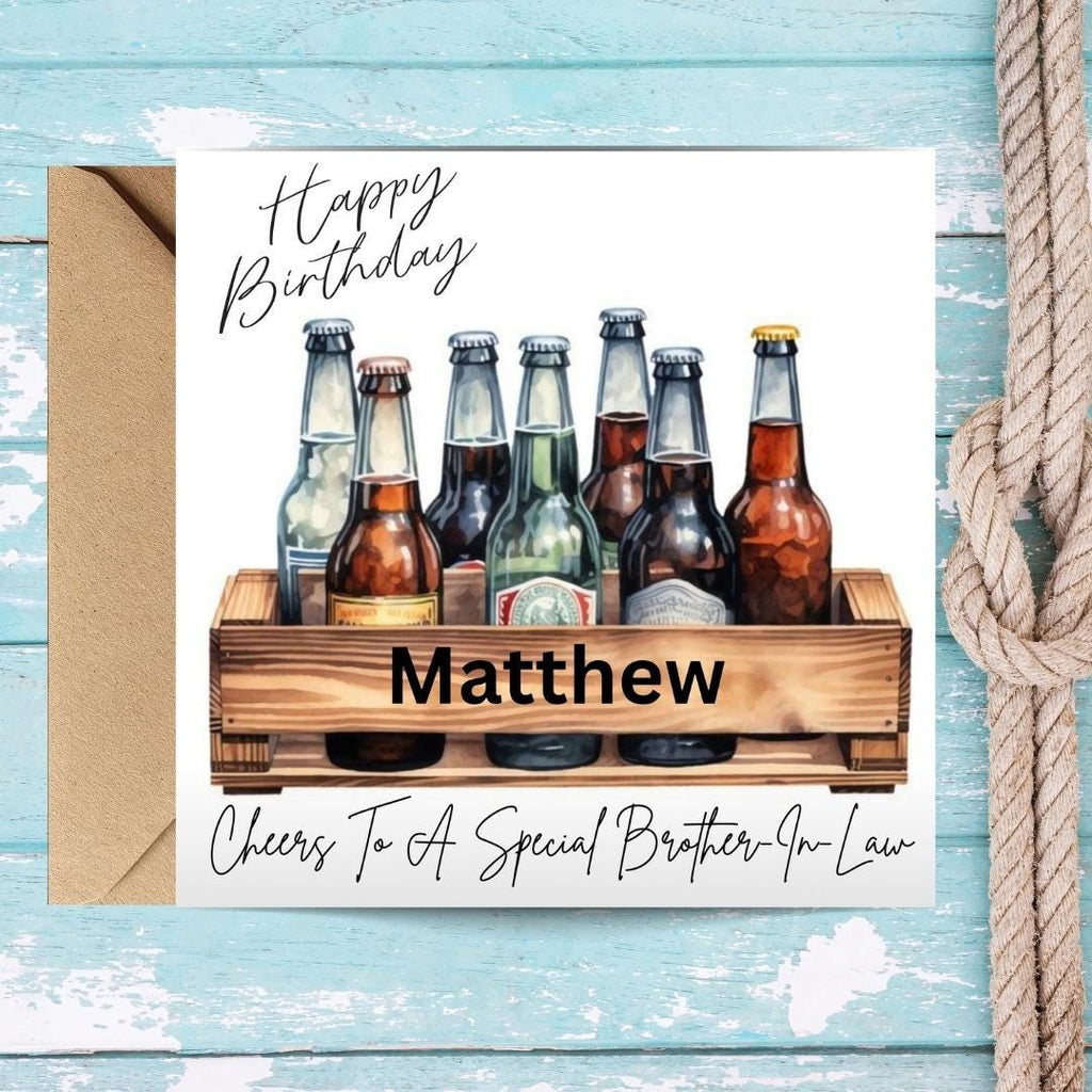 Personalized Beer Birthday Card for Men, Custom Name Brother In Law, Son InLaw Cards