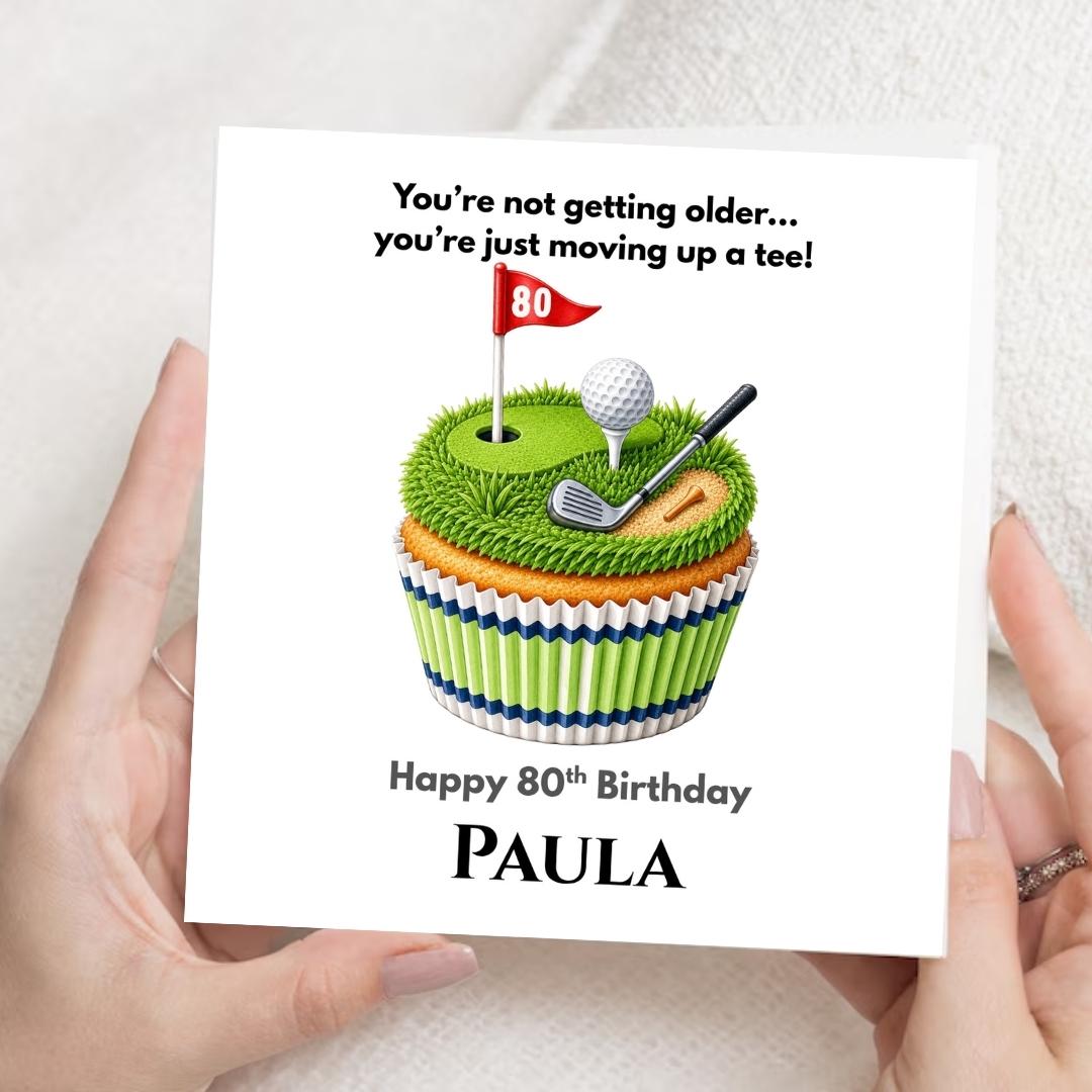 Funny 80th Birthday Card For Husband, Dad, Grandpa, Uncle - Personalized Golf Humor Greeting Golfer Cards