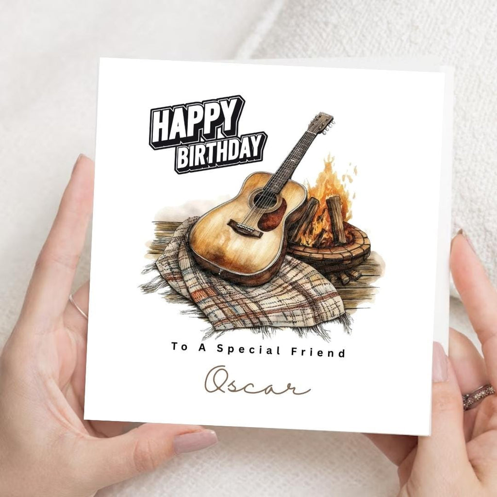 Personalized Acoustic Guitar Birthday Card, Custom Name & Relationship Birthday Card For Son Grandson Husband Him