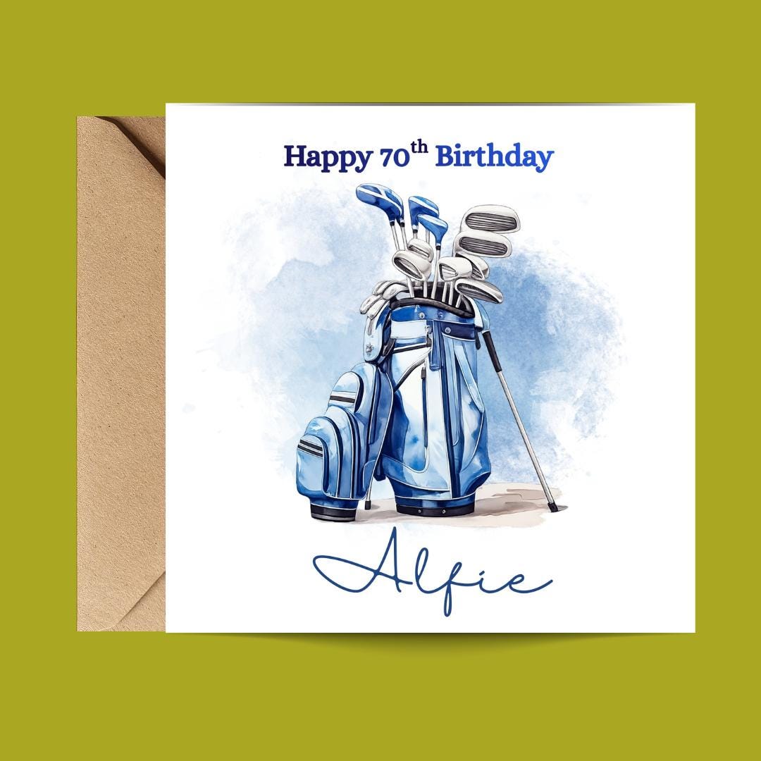 Personalised 70th Birthday Card For Husband, Golf Theme Custom Name Cards for Him