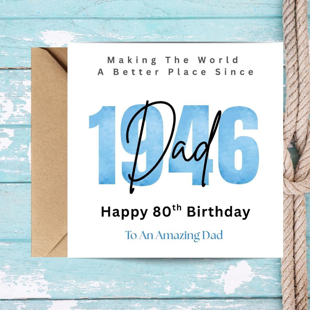 Personalized 80th Birthday Card For Dad, Birth Year Custom Name Greeting