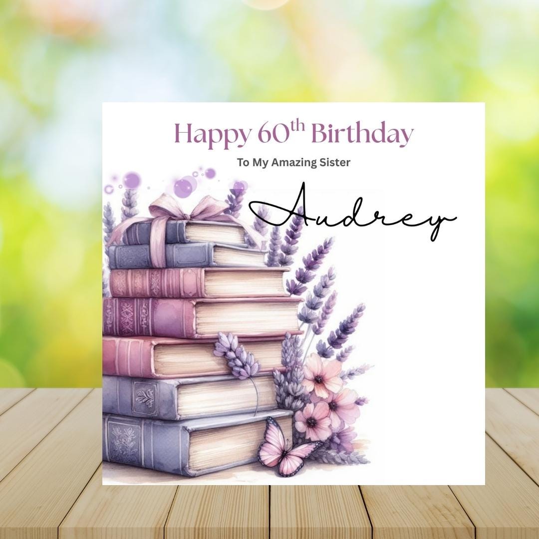 Personalised 60th Birthday Card, Book Lover Design, Custom Name Greeting