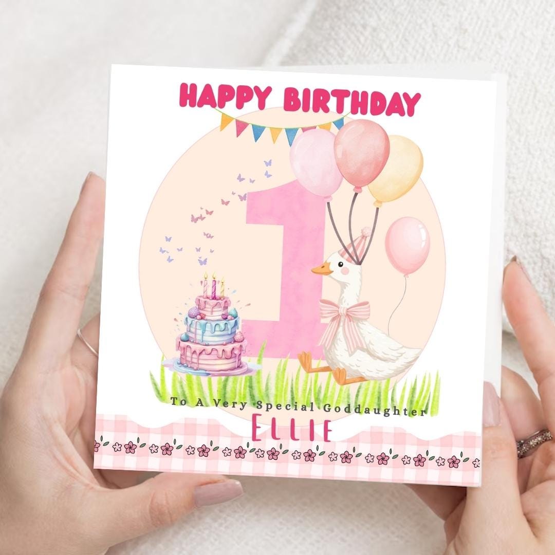 Personalised Goose 1st Birthday Card: Daughter, Granddaughter, Goddaughter, Niece