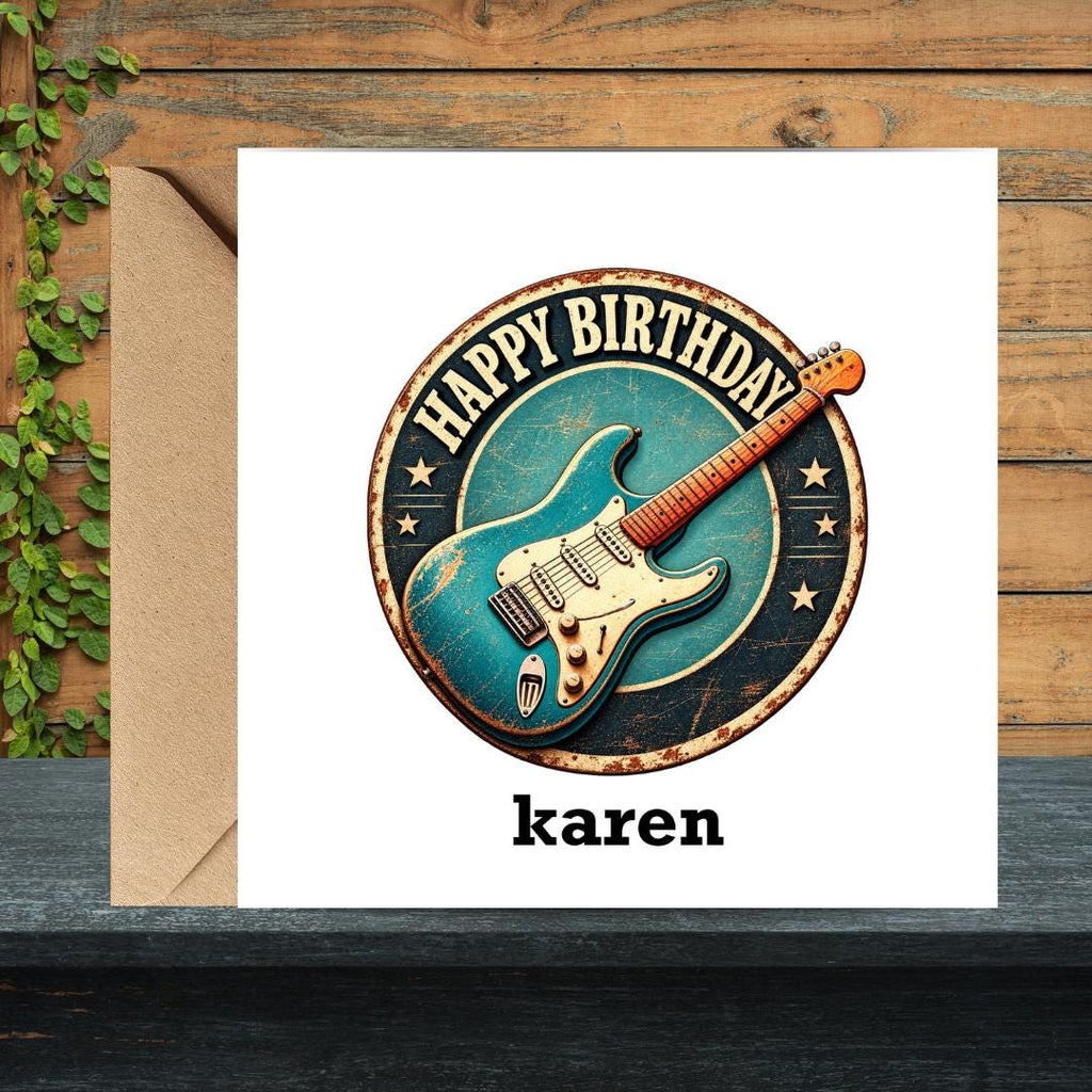 Personalized Guitar Music Birthday Card, Custom Name Guitar Card for Brother, Friend, Son, Grandson