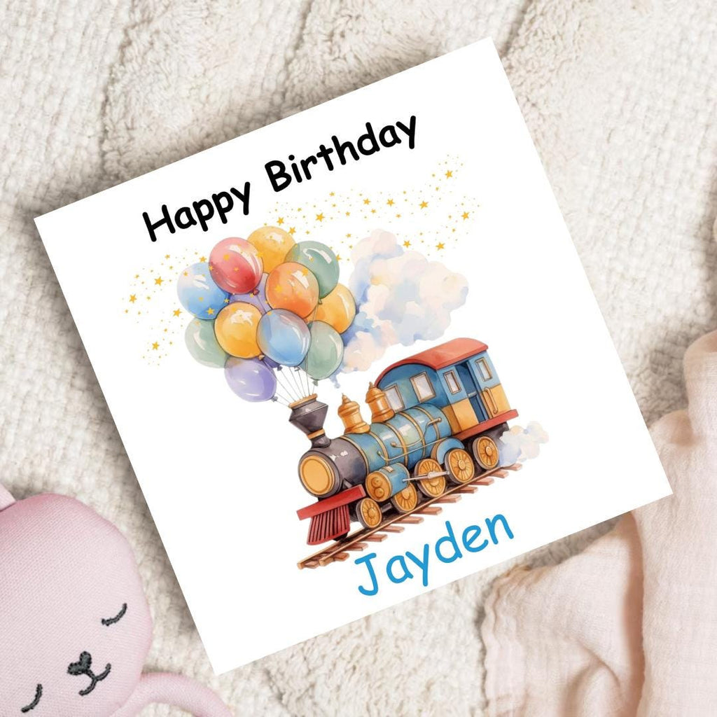 Personalized Train Birthday Card, Kids Name Keepsake