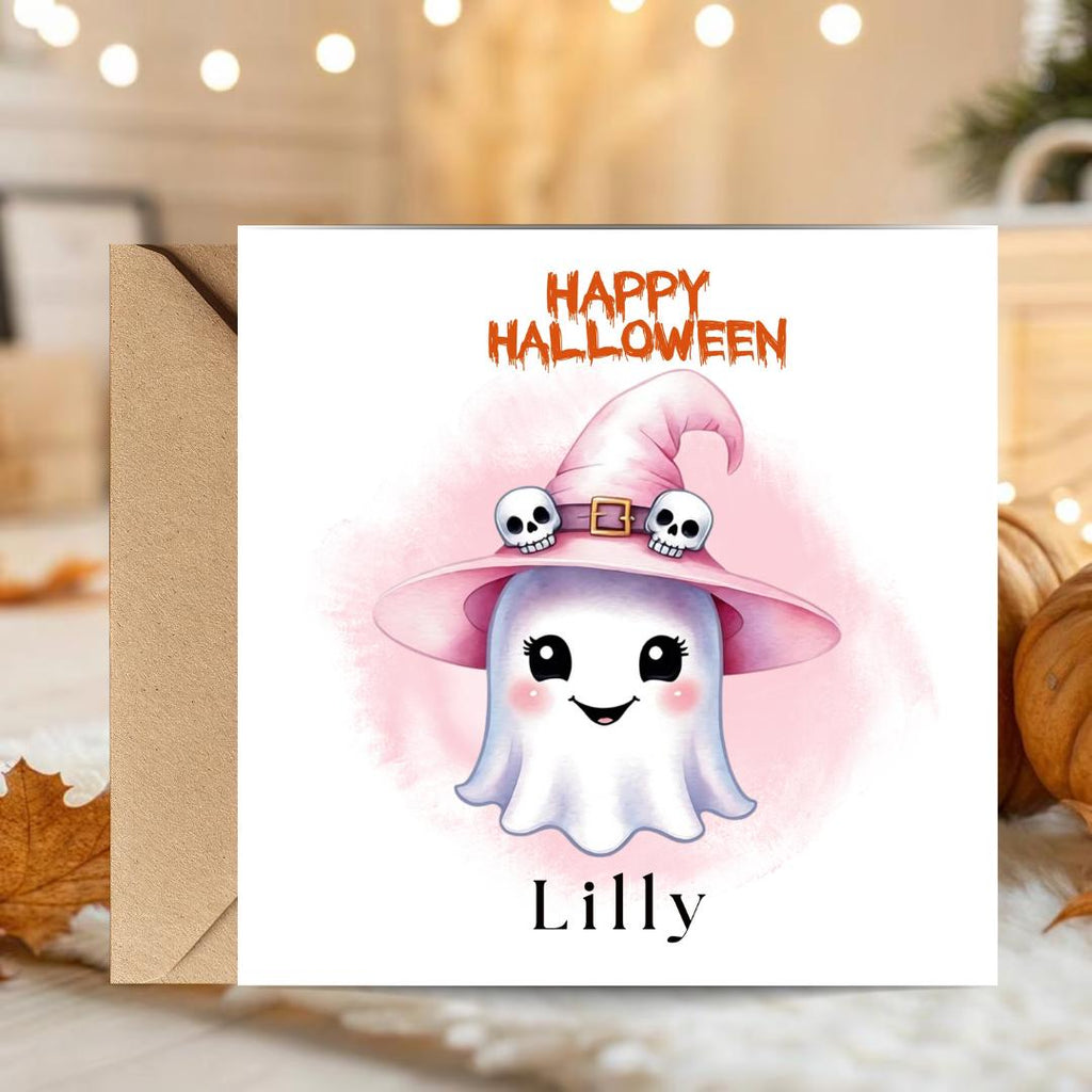 Personalized Halloween Cards: Spooky Ghost & Pumpkin Card