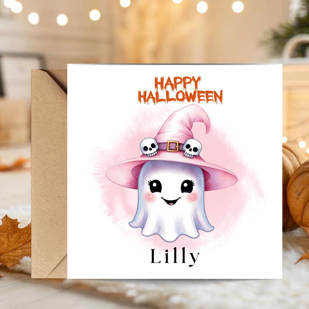 Personalized Halloween Cards: Spooky Ghost & Pumpkin Card