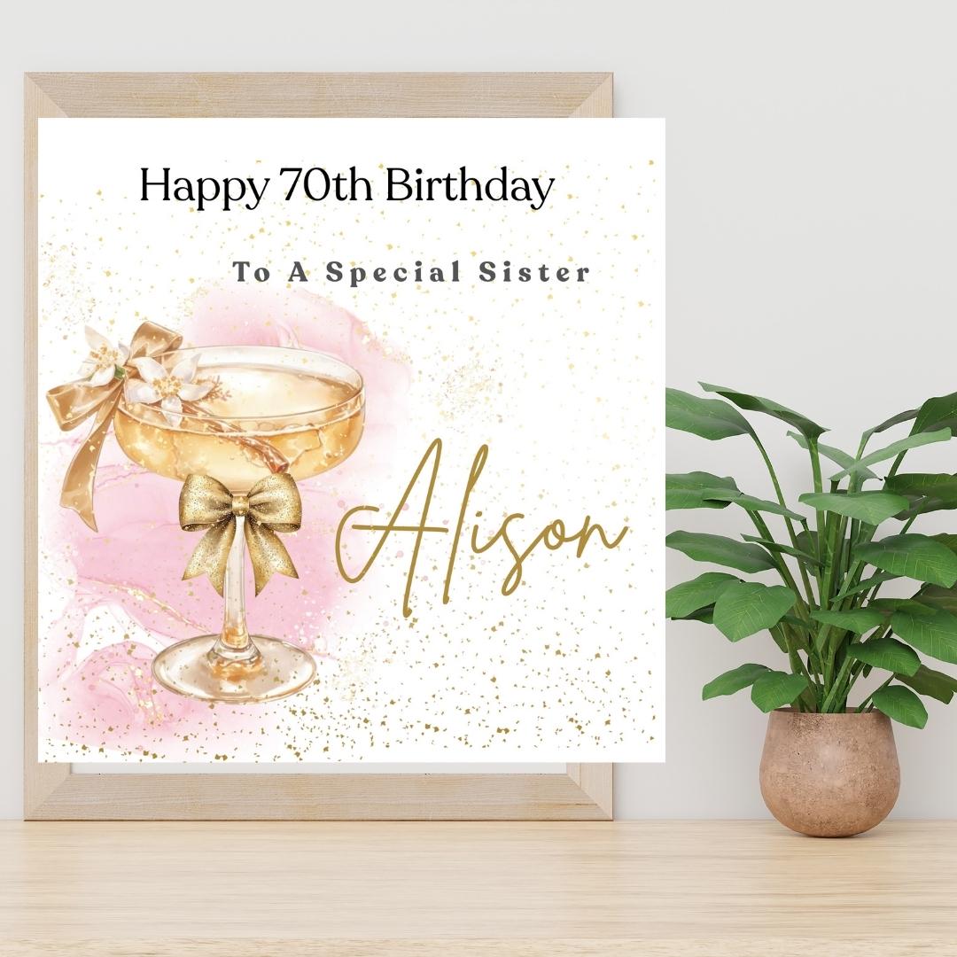 Personalized 70th Birthday Card, Sister, Mum, Friend, Grandmother, Cocktail Glass Design