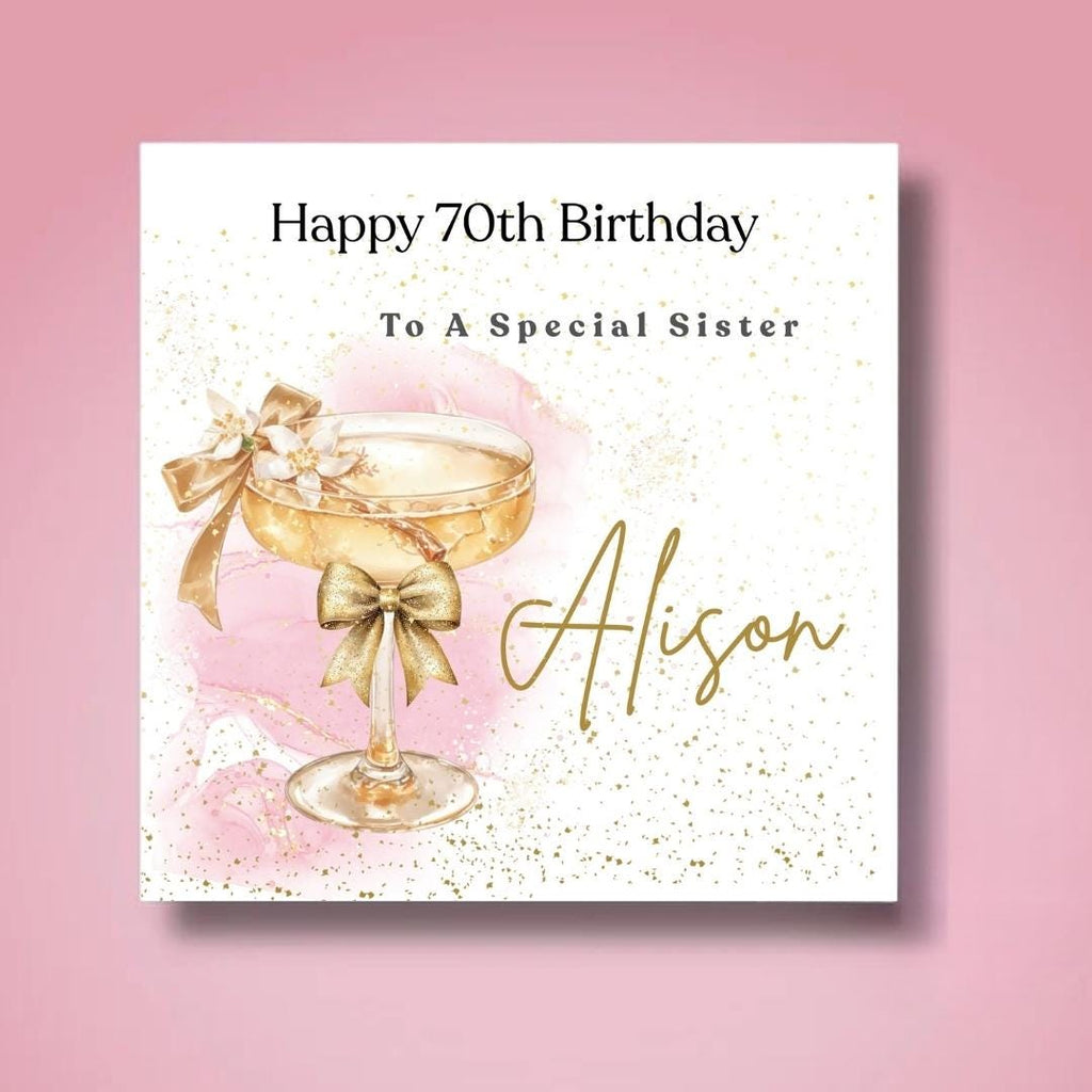 Personalized 70th Birthday Card, Sister, Mum, Friend, Grandmother, Cocktail Glass Design