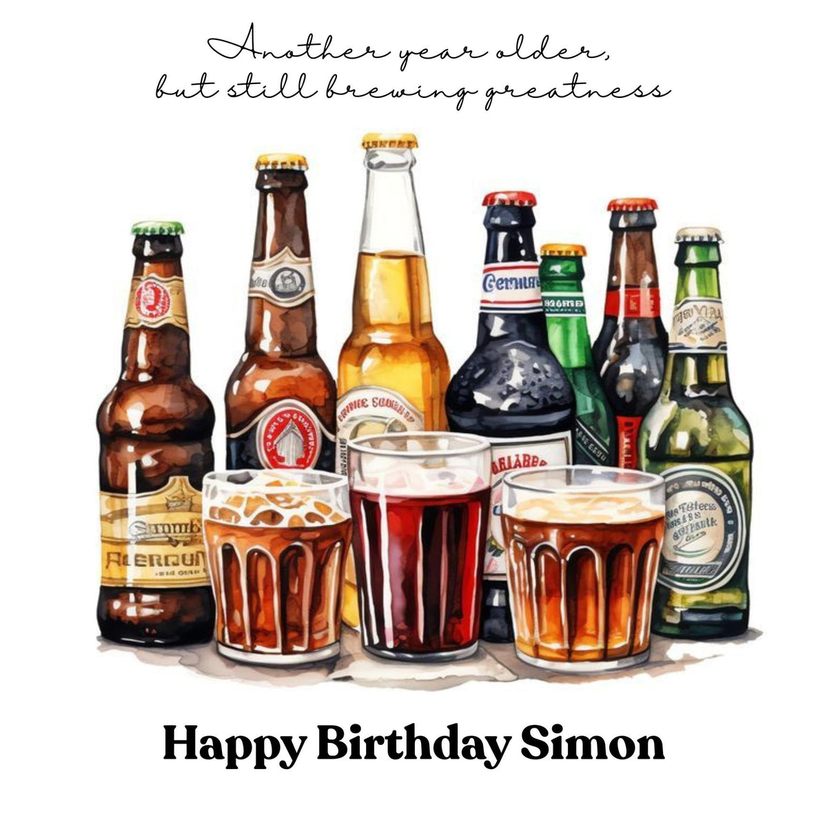 Personalized Beer Birthday Card, Custom Name Humorous Greeting Dad Friend Son