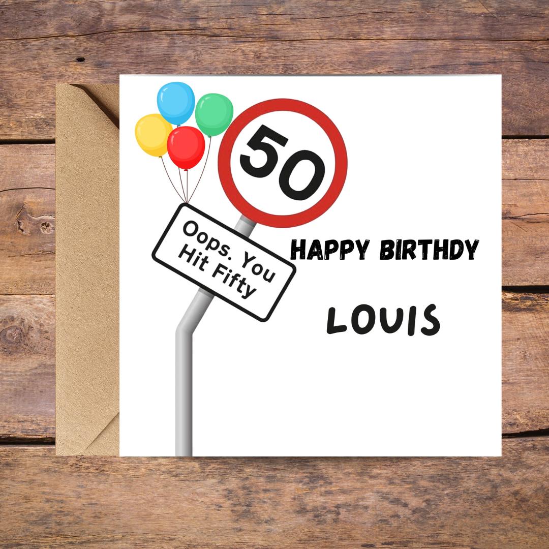 Funny Personalised 50th Birthday Card For Him And Her, Custom Name Unisex Milestone Birthday Cards