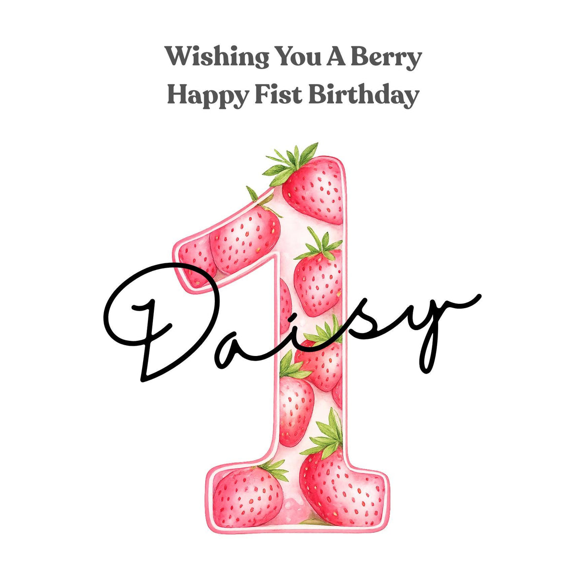 Personalized Strawberry 1st Birthday Card, Granddaughter Daughter Niece, Berry Sweet One