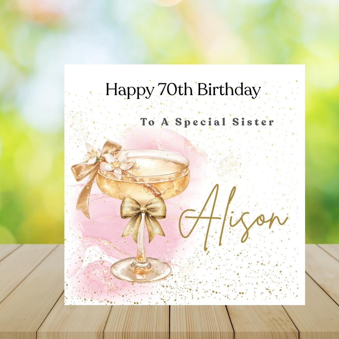 Personalized 70th Birthday Card, Sister, Mum, Friend, Grandmother, Cocktail Glass Design