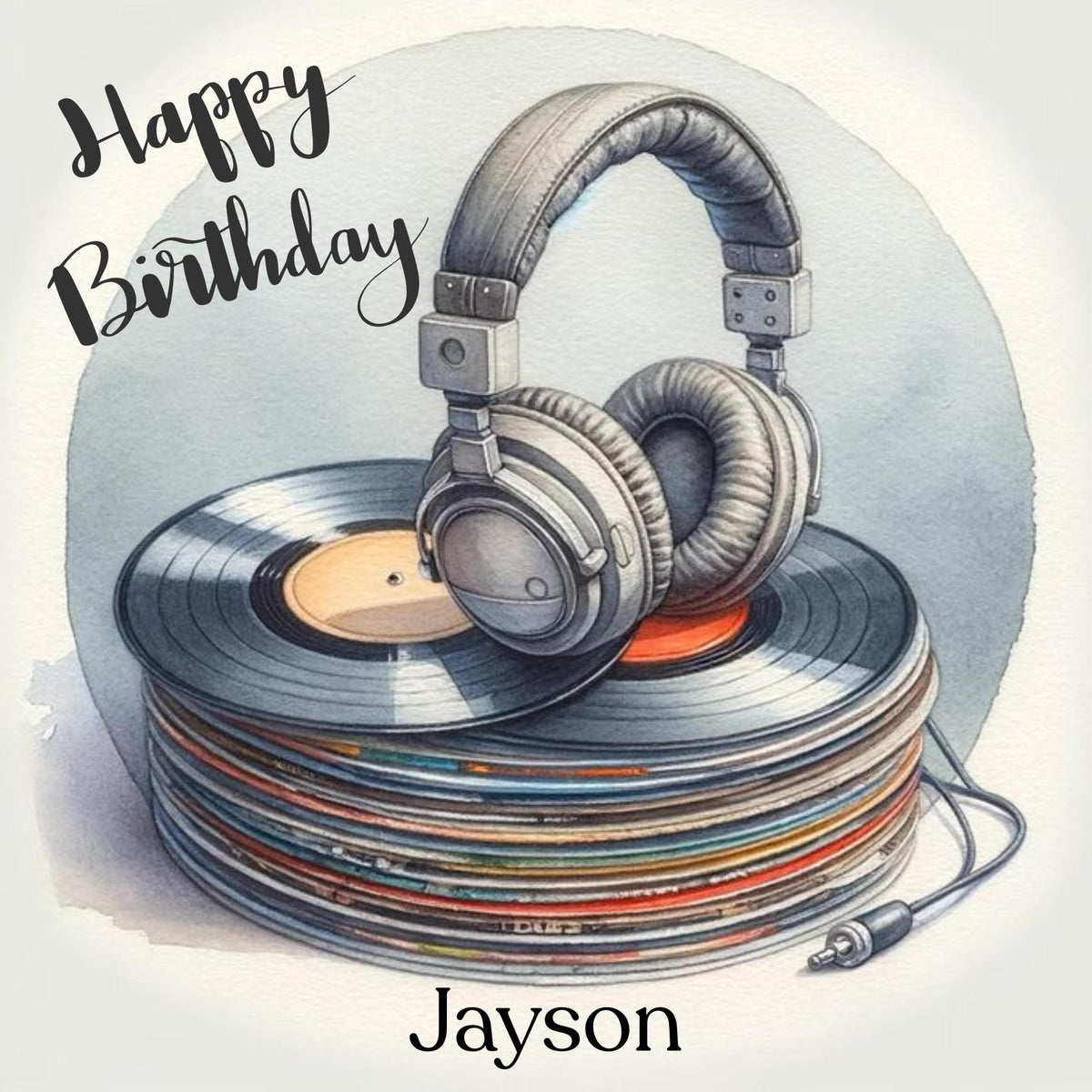 Personalized Music Lover Birthday Card, Vinyl Record & Headphones Design Custom Name, Teen Birthday Cards