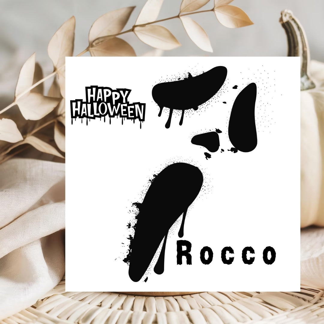 Spooky Halloween Card Personalised With Name, Scary Face Ghost Greetings